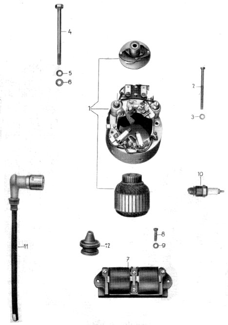 Tafel 4 Gruppe: Motor (Lichtmaschine vollständig, Zündspulenträger, Zündkabel)