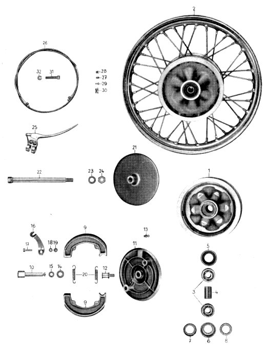 Tafel 12 Gruppe: Fahrgestell (Vorderrad: Nabe, Bremse und Bremsbetätigung)