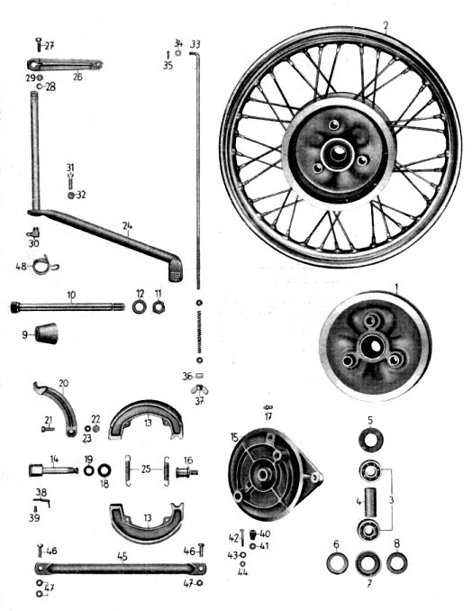 Tafel 13 Gruppe: Fahrgestell (Hinterrad: Nabe, Bremse und Bremsbetätigung)
