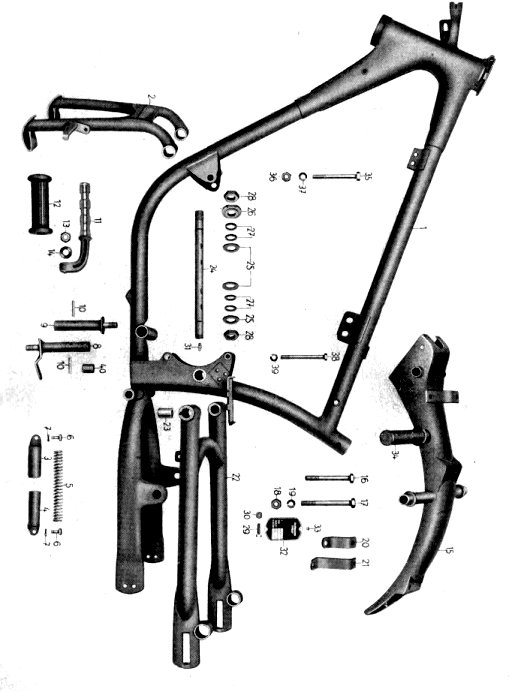 Tafel 9 Gruppe: Motor (Rahmen, Kippständer, Motorbefestigung und hintere Schwinge)