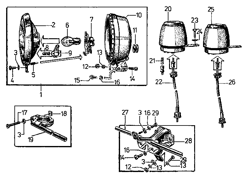 Scheinwerfer, Tachometer, Drehzahlmesser uns Blinkleuchtenhalterungen S 51, S 70 und S 51/1, S 70/1 Tafel 38